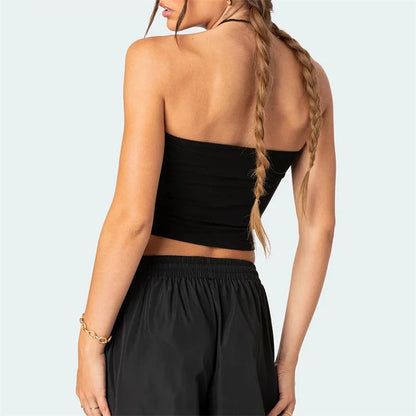 Solid Color/Stripes Letter Print Strapless