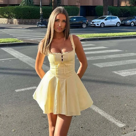 Lace Up Sleeveless Low Waist Mini Dress