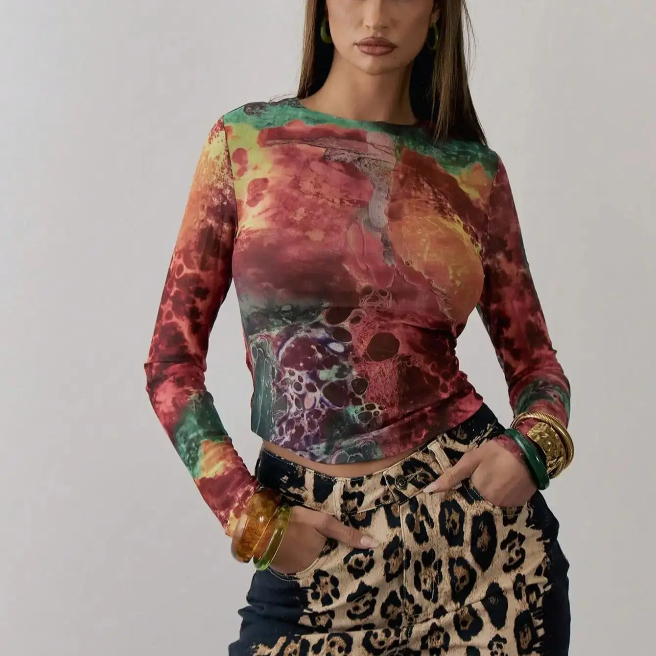 Mesh Tie Dye Sheer Top