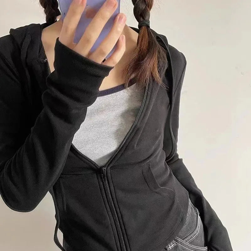 Cropped Slim Zip Up Hoodie