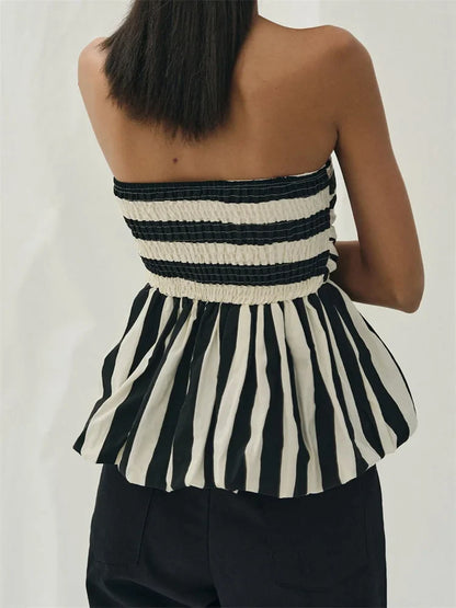 Striped Ruched Cropped Bustier Strapless