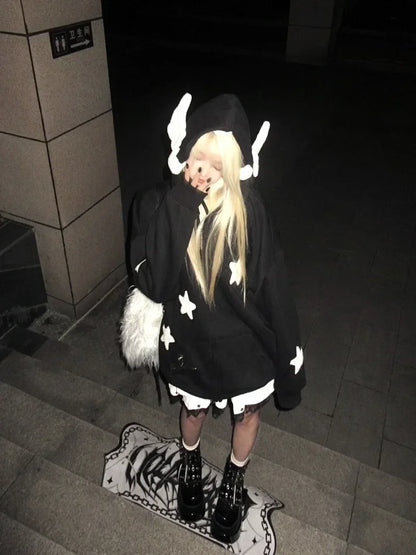 Star Print Zip Up Hoodie