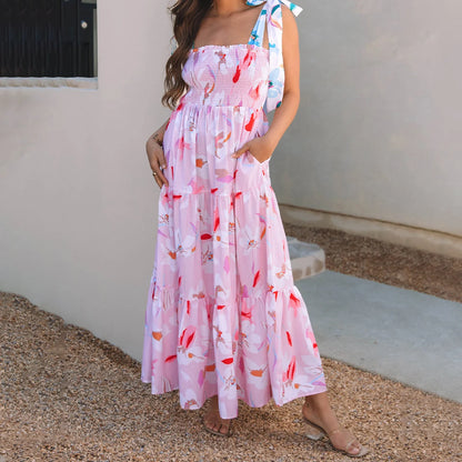 Floral Ruffle Smocked Flowy Midi Dress