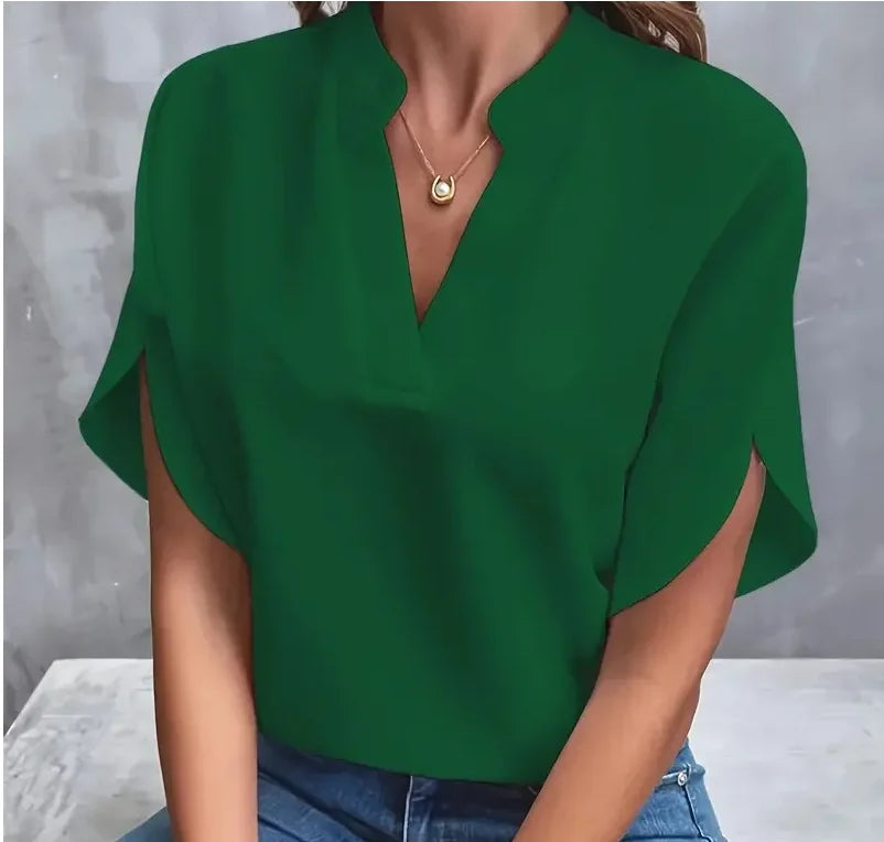 Summer Elegant V-neck Short Sleeve Blouse