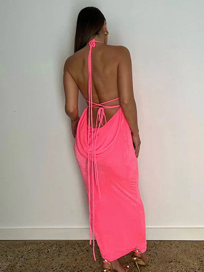 Drawstring Hollow Slit Maxi Dress