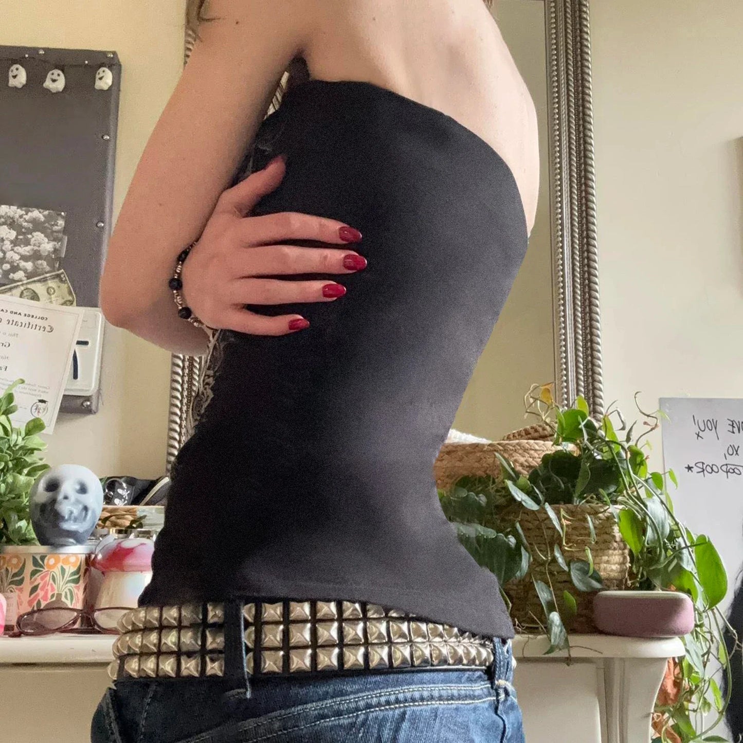 Gothic Wing Print Slim Fit Strapless