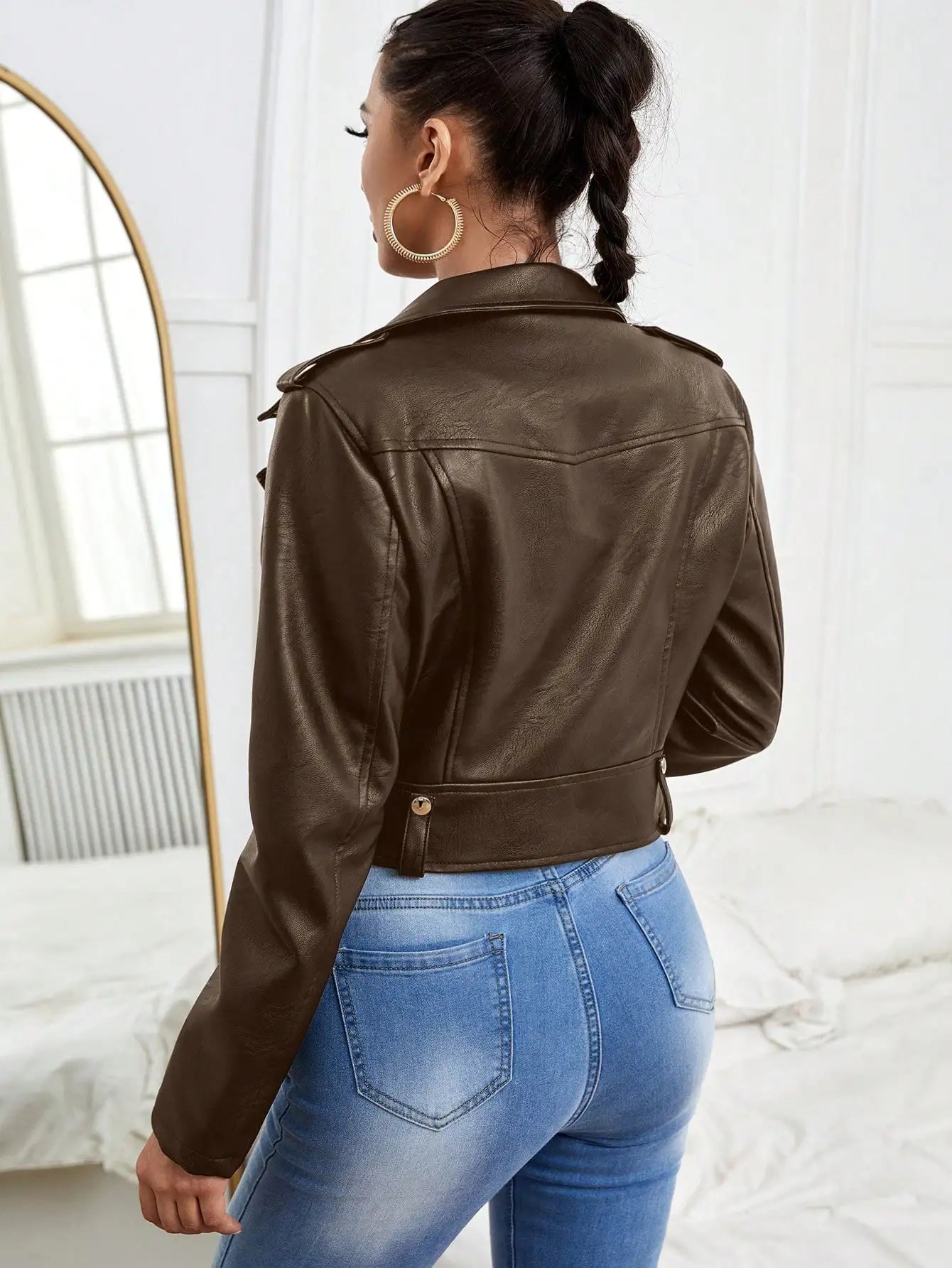 Notched Collar PU Office Jacket