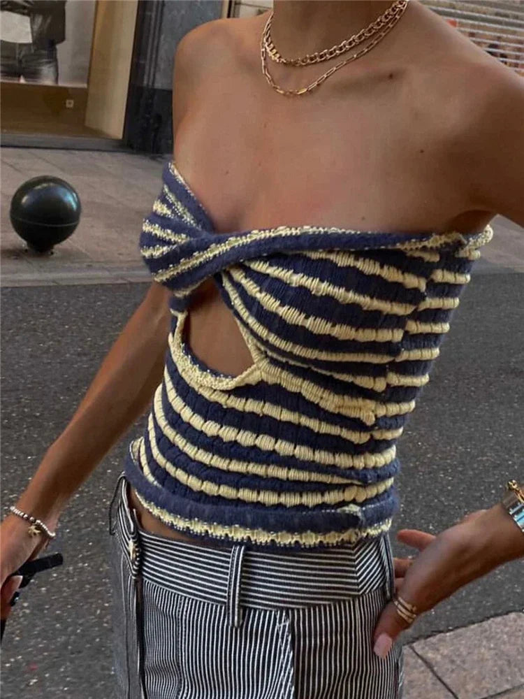 Knit Off Shoulder Bustier Stripe Strapless