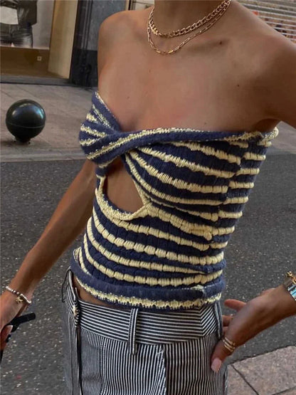 Knit Off Shoulder Bustier Stripe Strapless