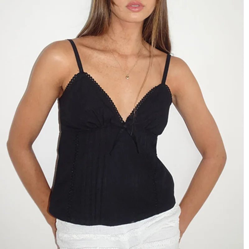 Plain Fashion Bow Harajuku Streetwear Cami Top