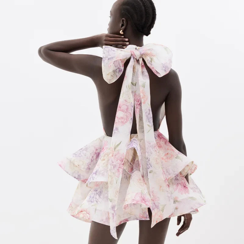 Hem Stacking Sleeveless Floral Dress