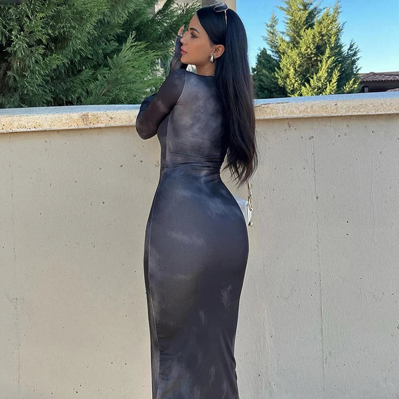 Tie Dye Long Sleeve Wrap Midi Dress