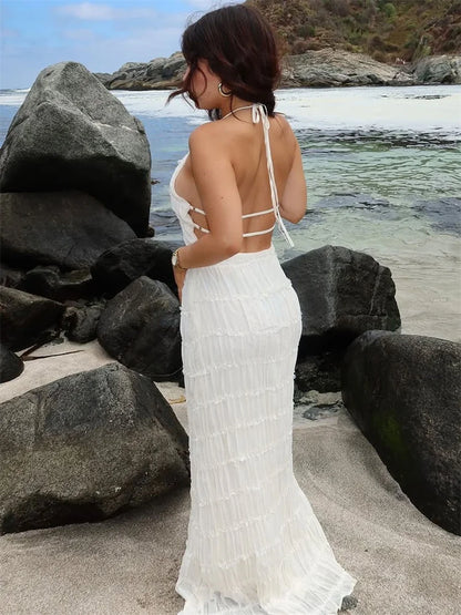 Patchwork Lace-up Beach Maxi Dress