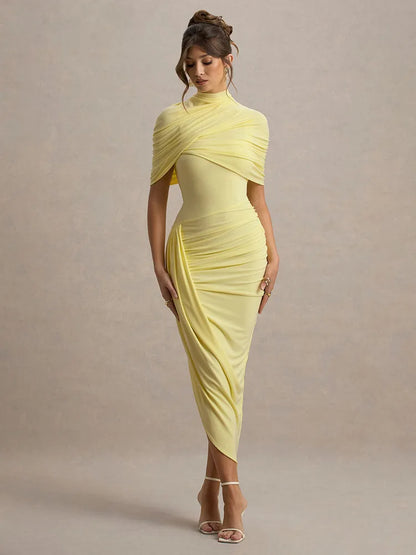 Pleated Irregular Backless Midi Dress