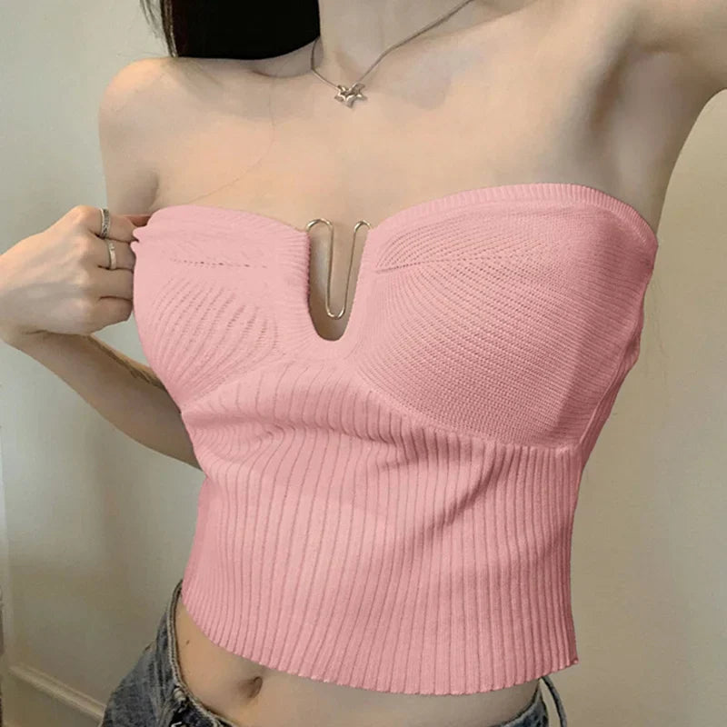 Solid Color Off-Shoulder Strapless