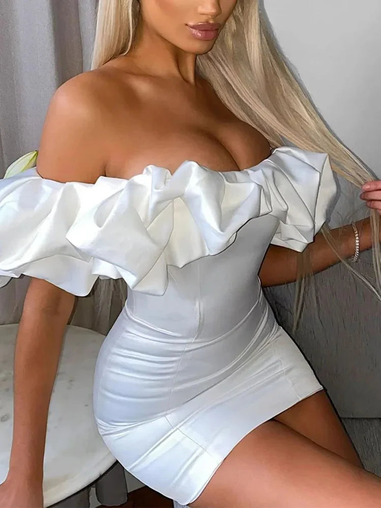 Sleeveless Single Shoulder Bubble Pleated Silk Dress