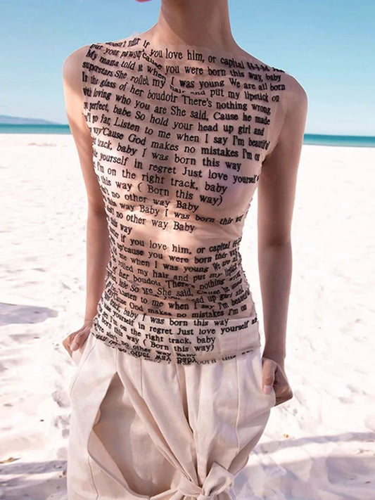 Trendy Mesh Sexy Round Collar Slim Fit Cami Top