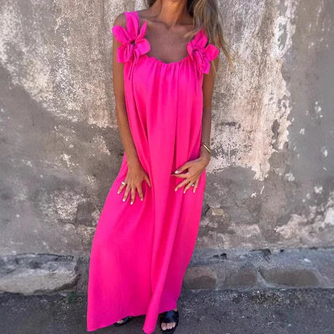 Loose Sleeveless Solid Maxi Floral Dress