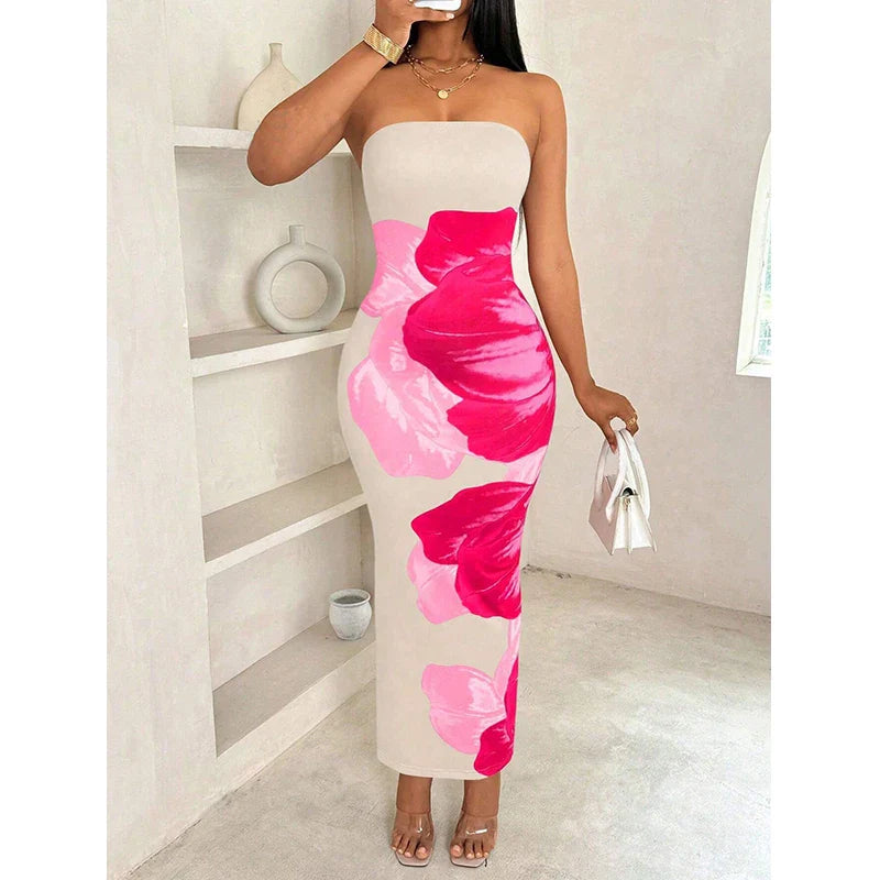Chest Spread Slit Print Floral Dress