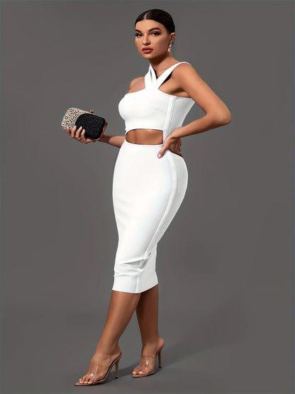 White Bandage Halter Cut Out Party Work Dress