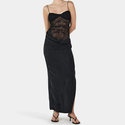 Floral Lace Patchwork Slit Midi Dress