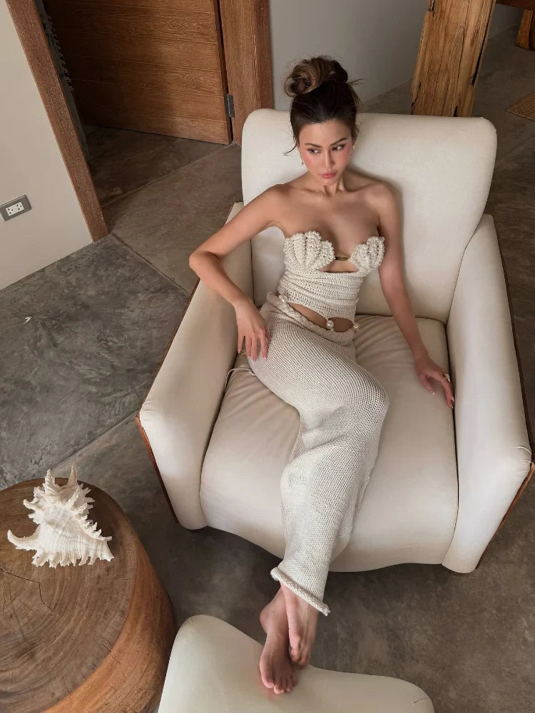 Pearl Twisted Long Skirt Knit Set