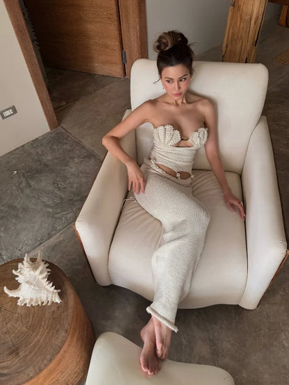 Pearl Twisted Long Skirt Knit Set