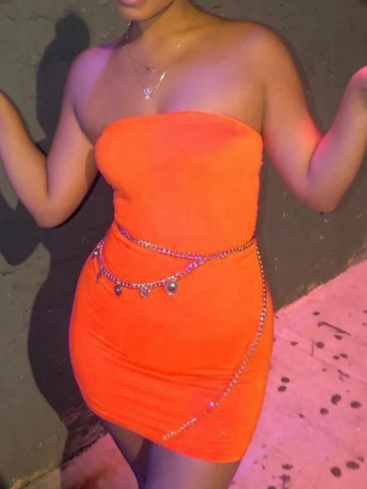 Strapless Pink Off Shoulder Club Mini Dress