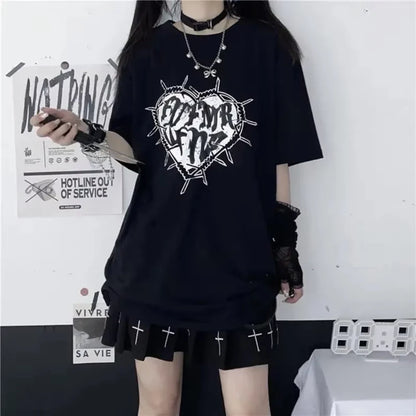 Gothic Vintage Print Black T-shirt
