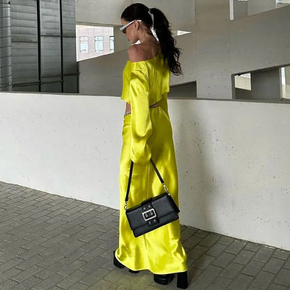 Solid Color Casual Off-shoulder Silk Dress