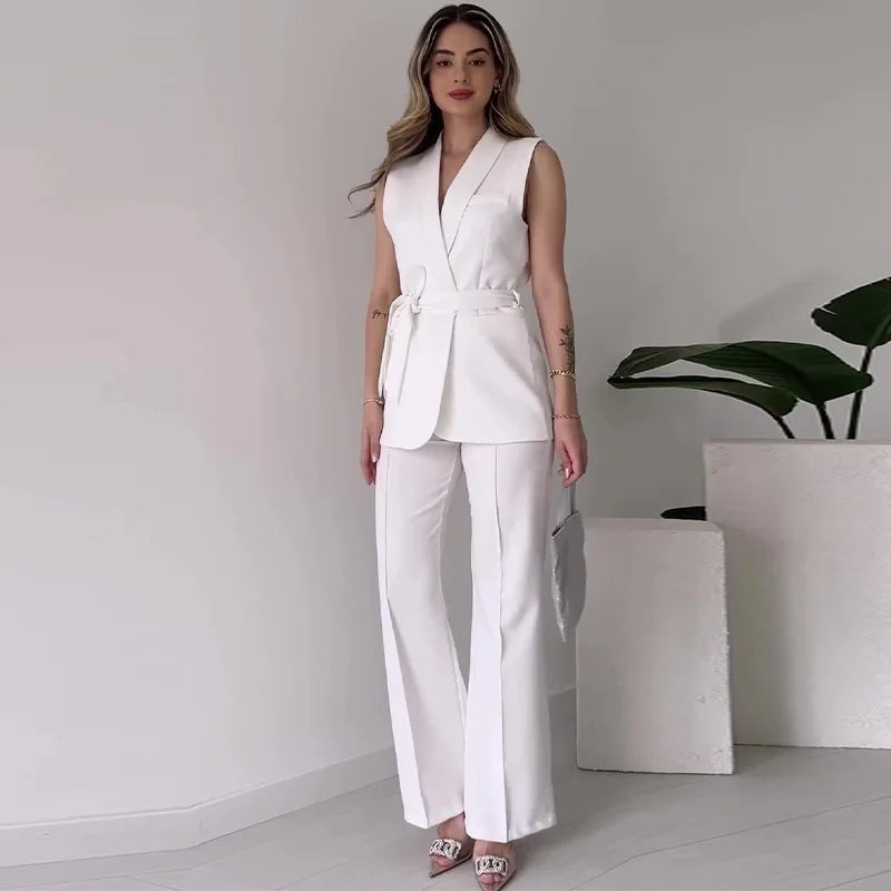 Sleeveless Long Pant Slim Suit