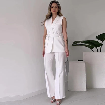 Sleeveless Long Pant Slim Suit