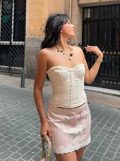 Ruffles Fake Fishbone Wrap Strapless