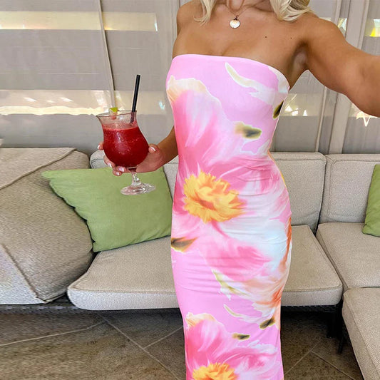 Strapless Slim Maxi Floral Dress