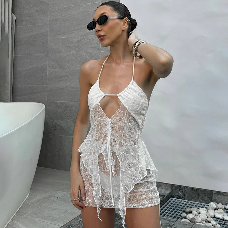 See Through Lace Mini Knit Set