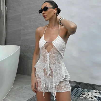 See Through Lace Mini Knit Set
