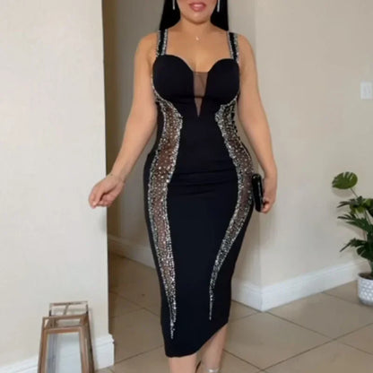 Diamond Patchwork Mesh Midi Dress