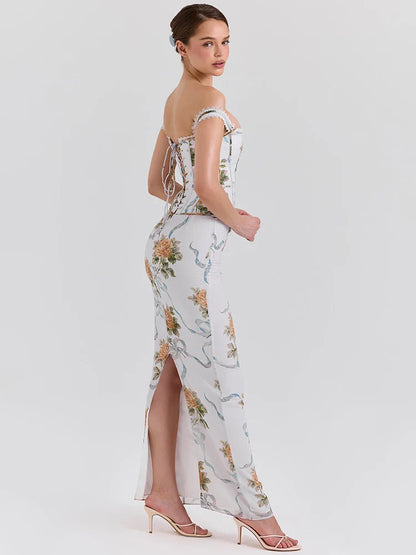 Off Shoulder Vintage Bodycon Floral Dress