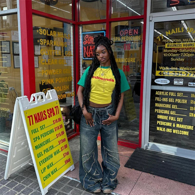 Slim Fit Letter European American Y2K  Crop Top