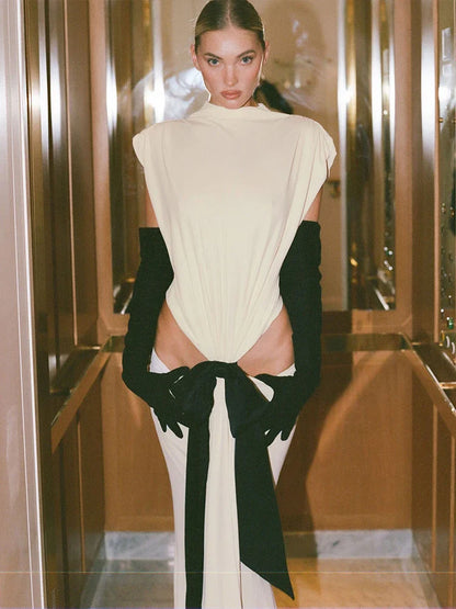 Bows Tassel Pleated Waistless Maxi Dress