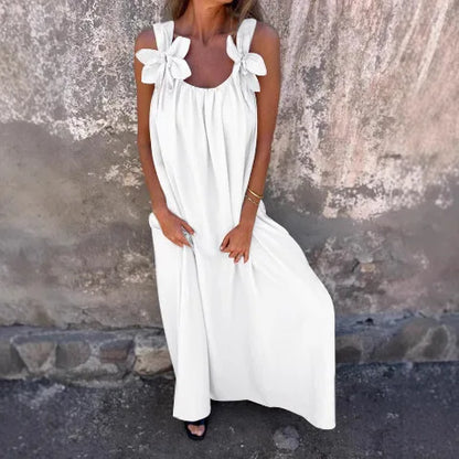 Loose Sleeveless Solid Maxi Floral Dress