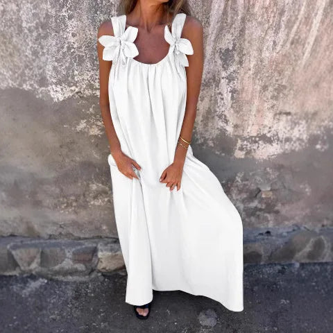 Loose Sleeveless Solid Maxi Floral Dress