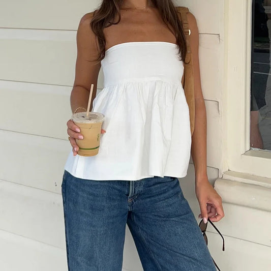 Bandeau Solid Color Off-Shoulder Strapless