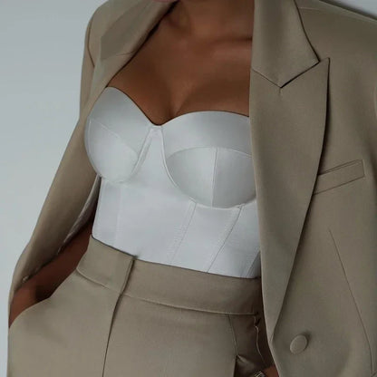 Solid Boned Bustier Bandeau Strapless