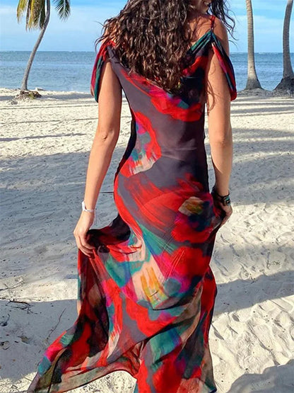 Spaghetti Strap Low Cut Floral Dress