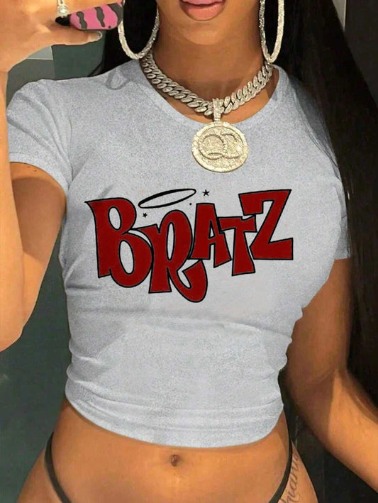 Cherry Print Cropped Crew Neck Crop Top