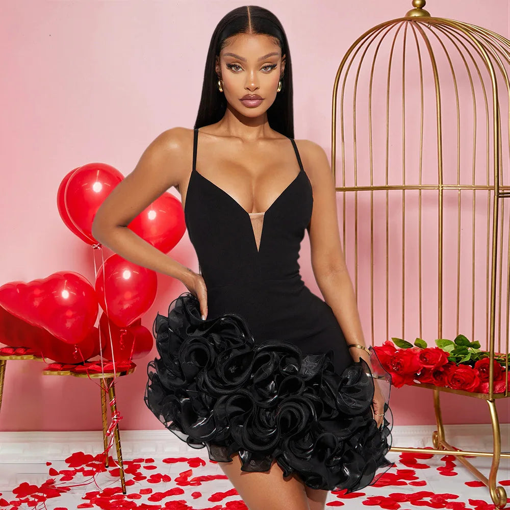 Ruffles Pleated Sleeveless Mini Party Dress