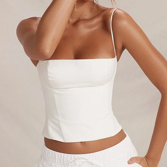 Summer Backless Zip-Up Bustier Cami Top