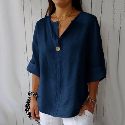 Summer V-neck Button Tee Blouse