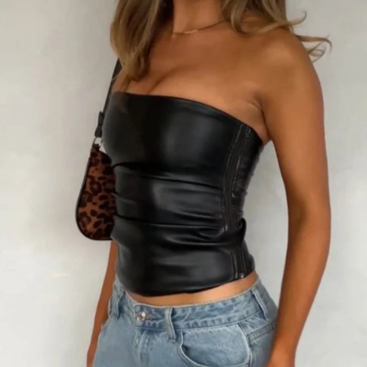 PU Leather Backless Club Strapless